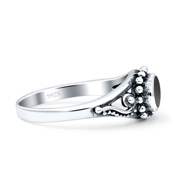 Petite Dainty Vintage Style Oval Thumb Ring Statement Fashion Simulated Black Onyx 925 Sterling Silver